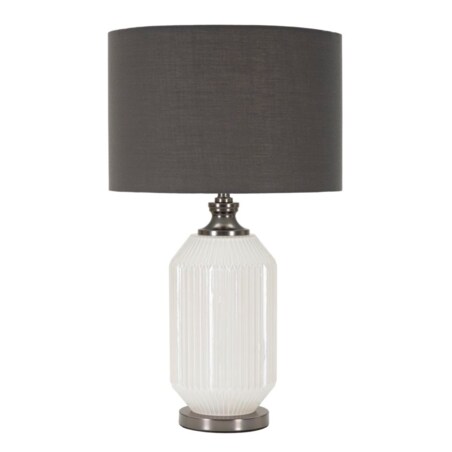 Lampa stołowa Brighty, kolor biały i szary, szkło i żelazo, 37,5 x 37,5 x 65 cm, 1 x E27, styl nowoczesny, do salonu i sypialni, Mauro Ferretti