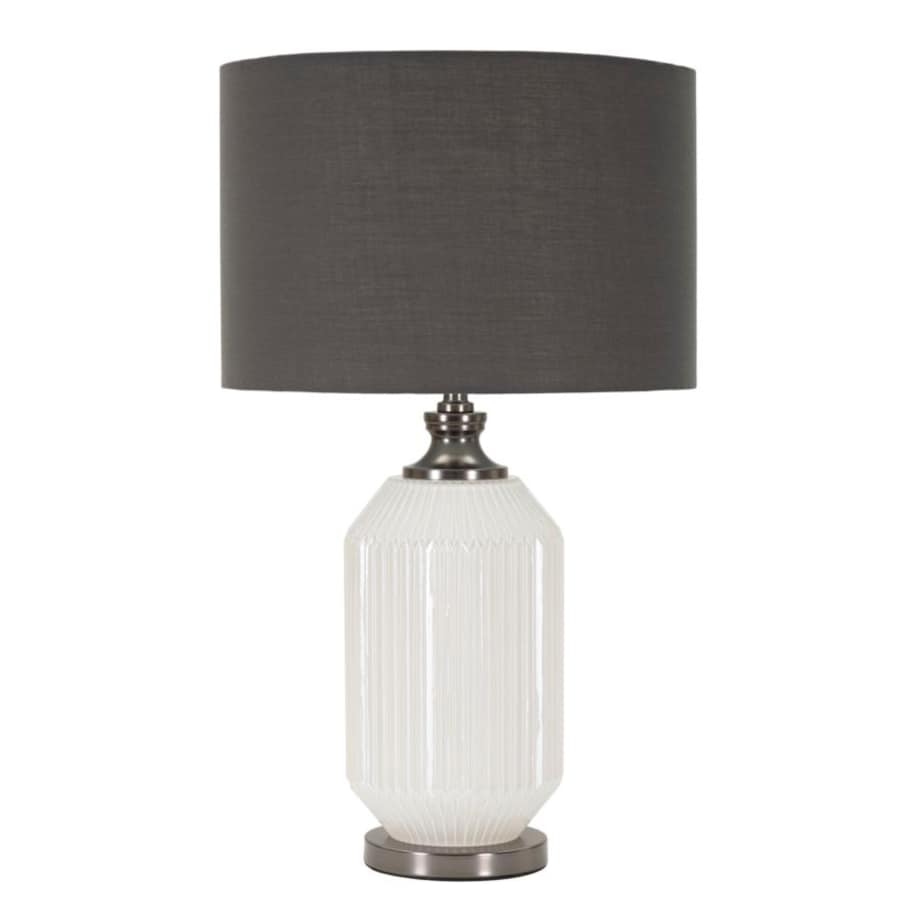 Lampa stołowa Brighty, kolor biały i szary, szkło i żelazo, 37,5 x 37,5 x 65 cm, 1 x E27, styl nowoczesny, do salonu i sypialni, Mauro Ferretti