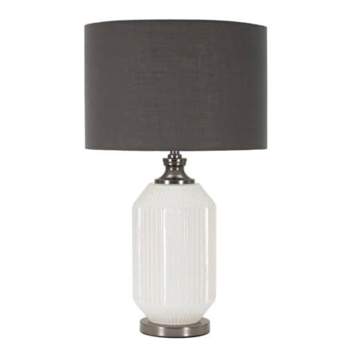 Lampa stołowa Brighty, kolor biały i szary, szkło i żelazo, 37,5 x 37,5 x 65 cm, 1 x E27, styl nowoczesny, do salonu i sypialni, Mauro Ferretti