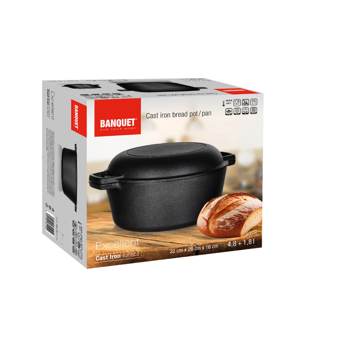 Garnek tradycyjny Żeliwny czarny do gotowania bigos obiad mięso 4,8L + 1,8L