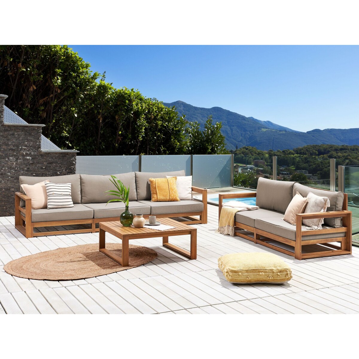 Zestaw ogrodowy ze stolikiem dla 5 osób TIMOR Modułowy Certyfikowane drewno akacjowe Jasnobrązowy