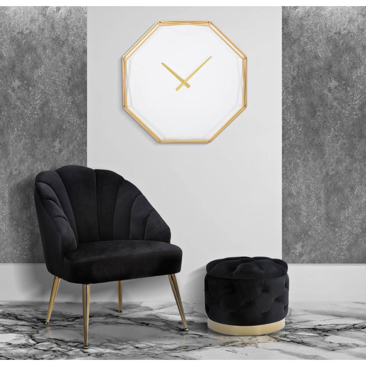 Ośmiokątny zegar na ścianę w stylu glamour, Ø 56 cm
