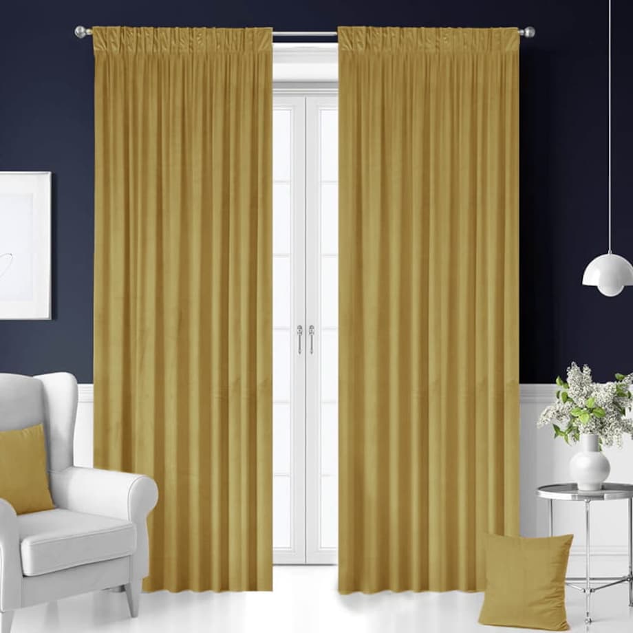 Zasłony gotowe na taśmie welurowe 140x270 musztardowe żółte