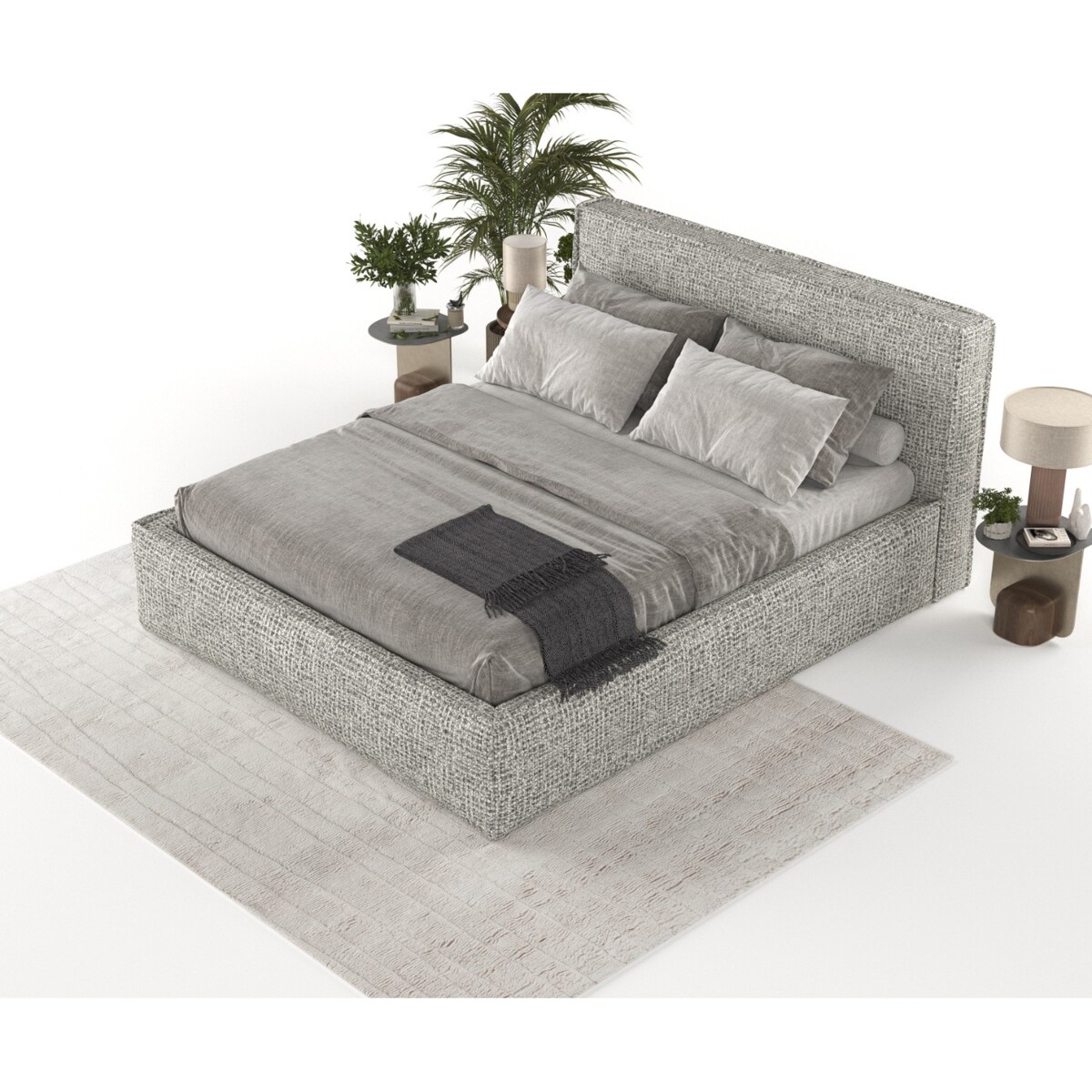 Łóżko kontynentalne SATO 180x200 z pojemnikiem, Jasny Melanż, tkanina Coco 83