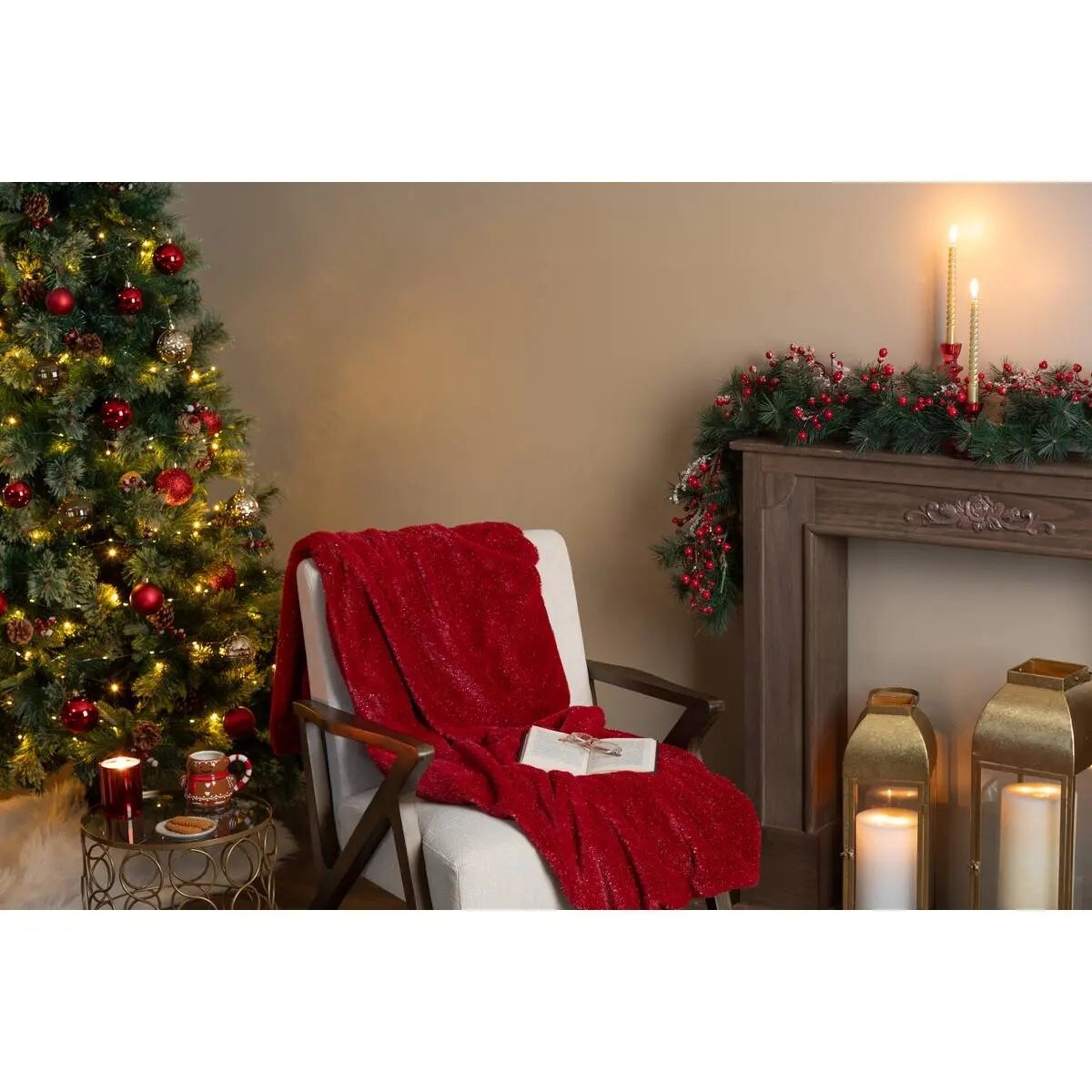 Pled koc pluszowy czerwony ze srebrną nitką 130x180 cm