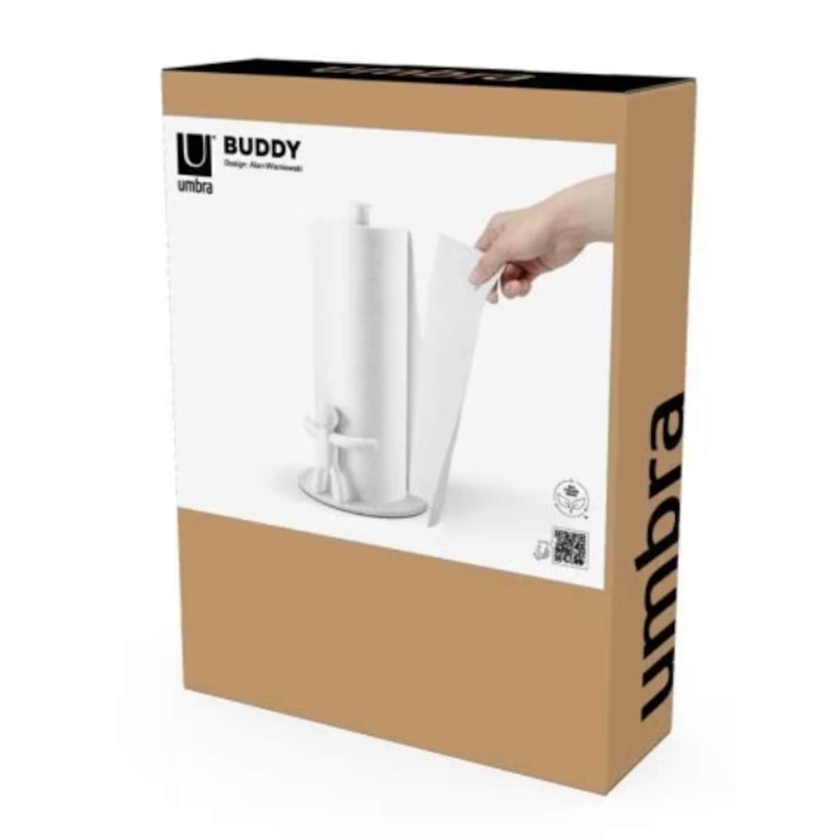 Stojak na ręcznik papierowy biały stalowy Buddy, 18 x 34 cm, Umbra