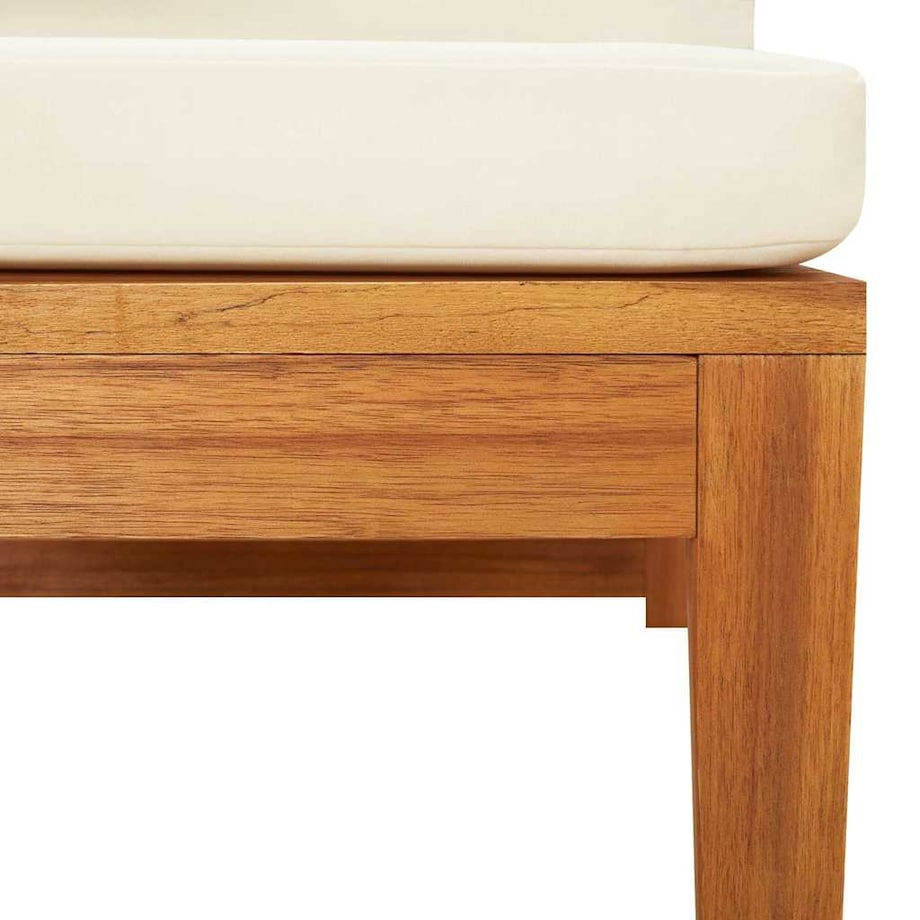 vidaXL Moduł sofy narożnej, kremowe poduszki, lite drewno akacjowe