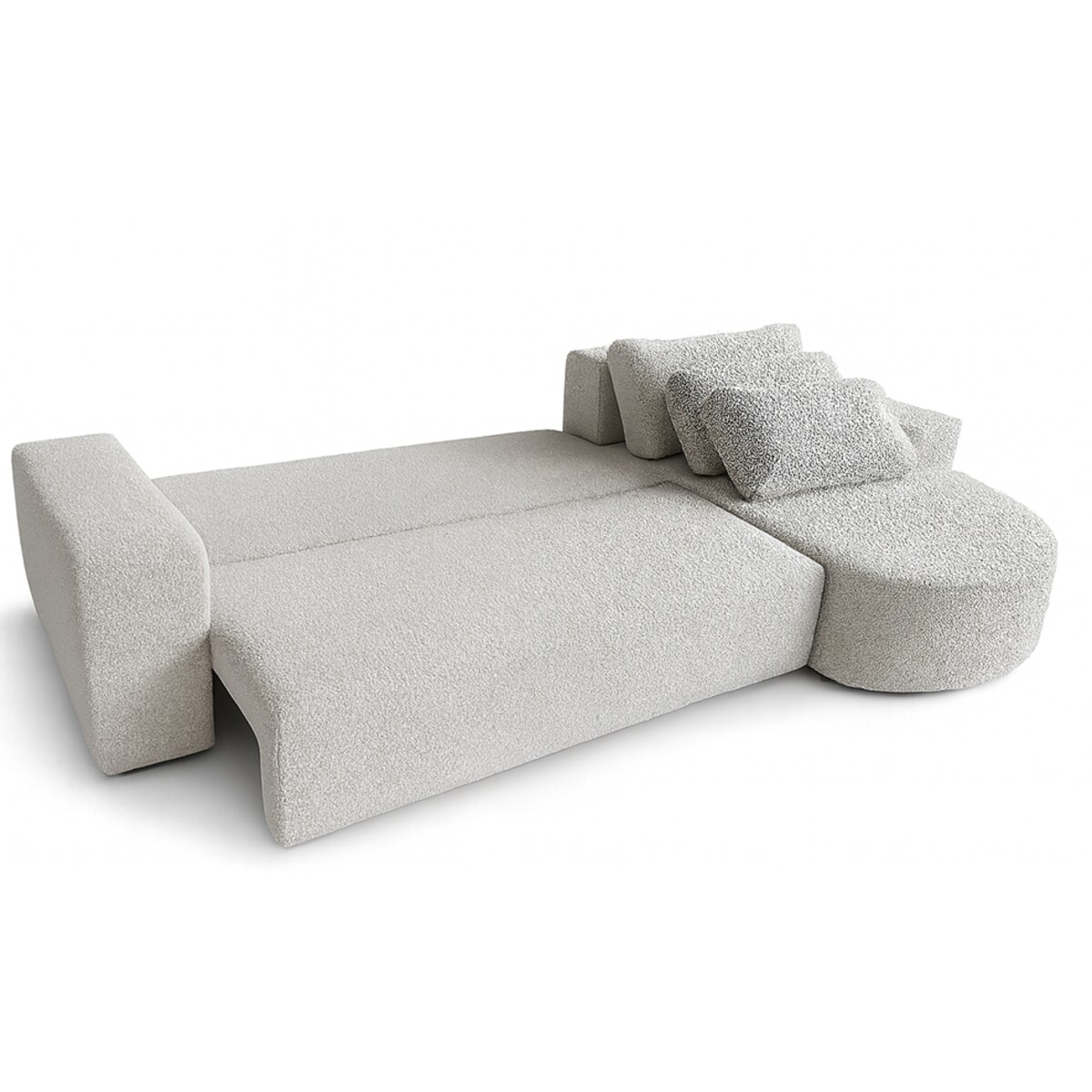 Narożnik Vello z funkcją spania do salonu,prawostronny-tkanina boucle-szary
