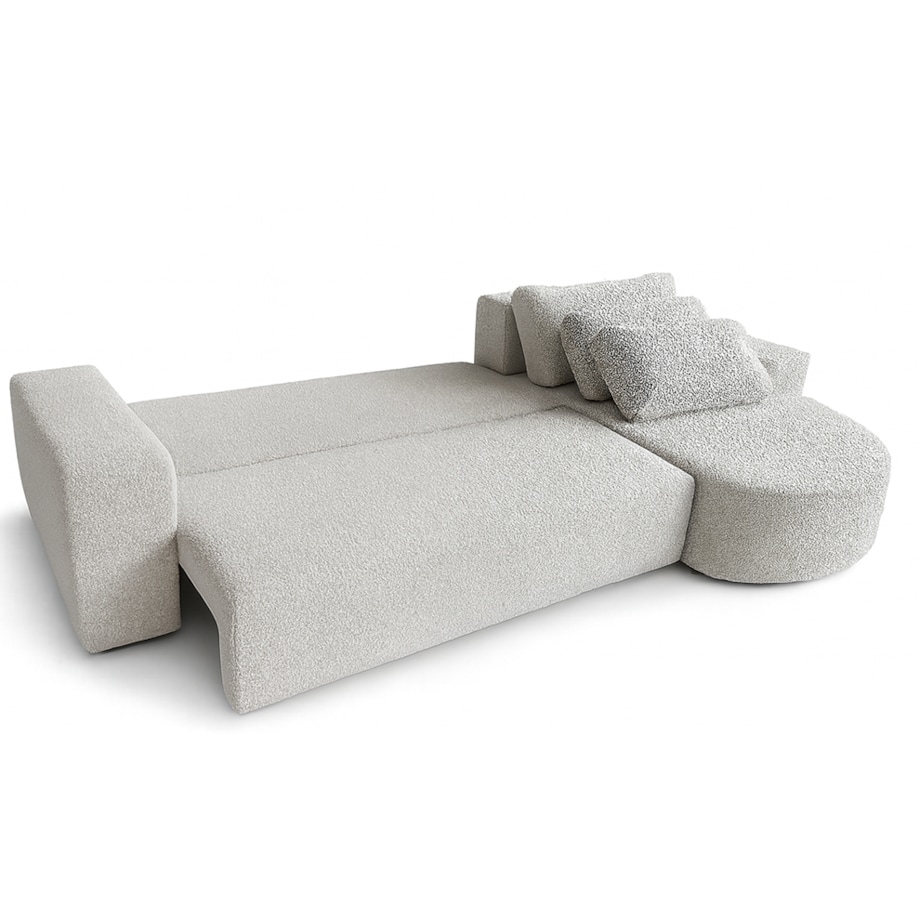 Narożnik Vello z funkcją spania do salonu,prawostronny-tkanina boucle-szary