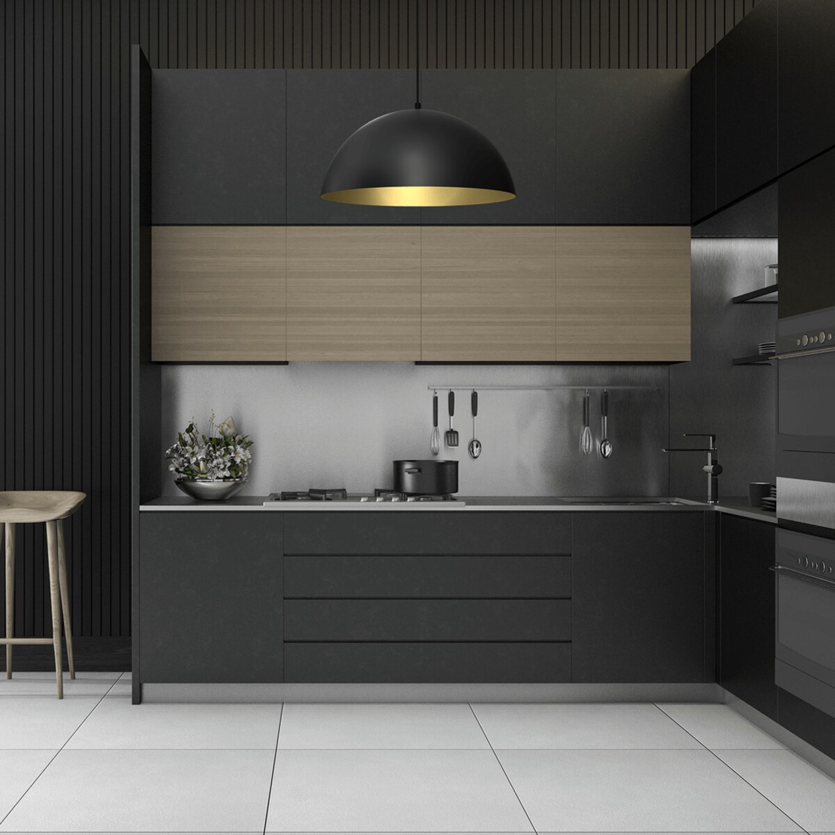 Industrialna lampa wisząca Beta okrągła do holu czarna złota