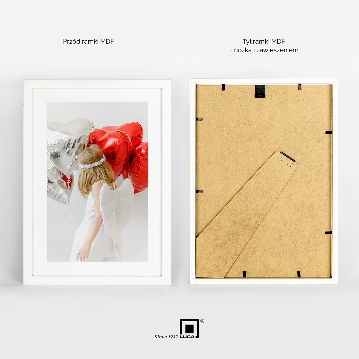 Biała ramka na zdjęcia 21x30 cm A4 rama MDF z plexi klasyczna ramka zawieszka stopka