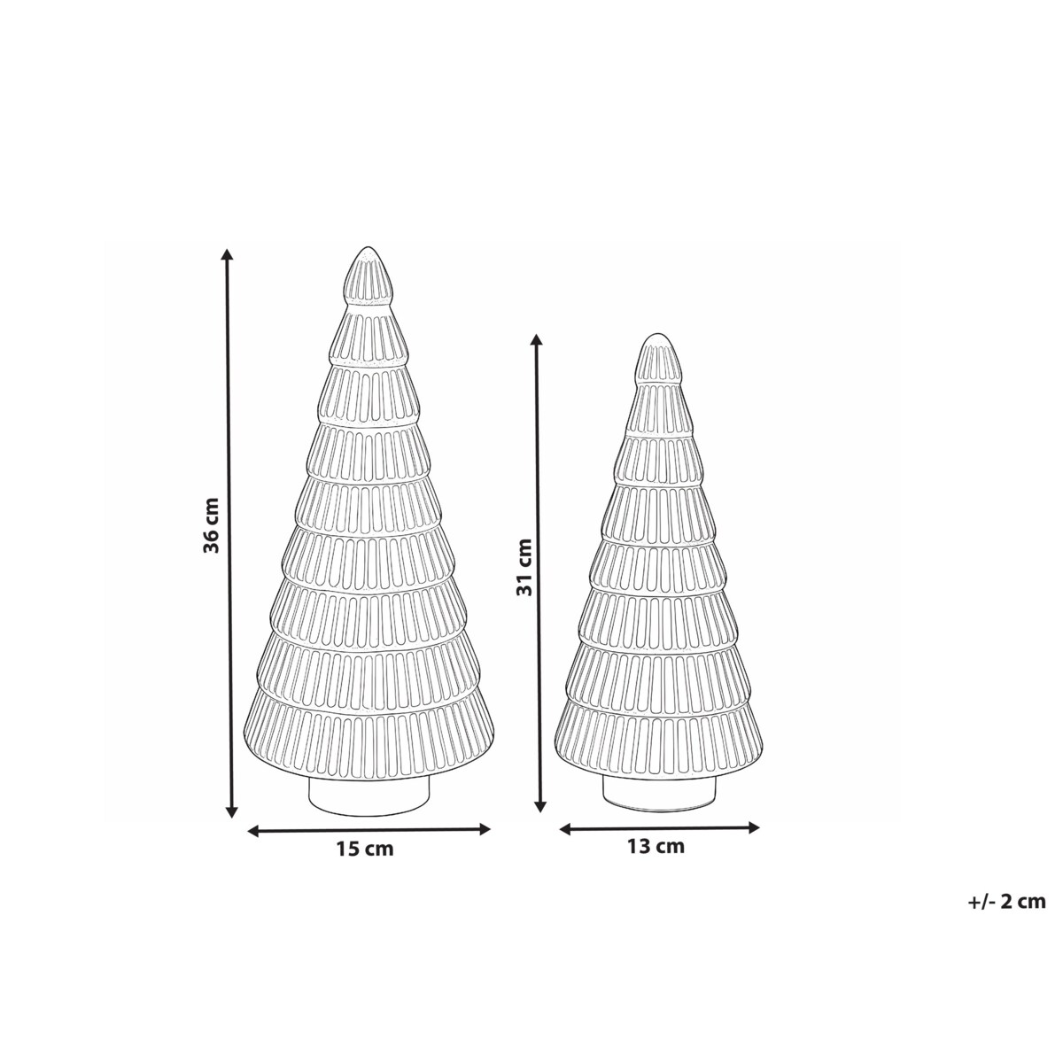 Zestaw 2 figurek dekoracyjnych PURUVESI Choinka 31/36 cm Czerwony/ zielony