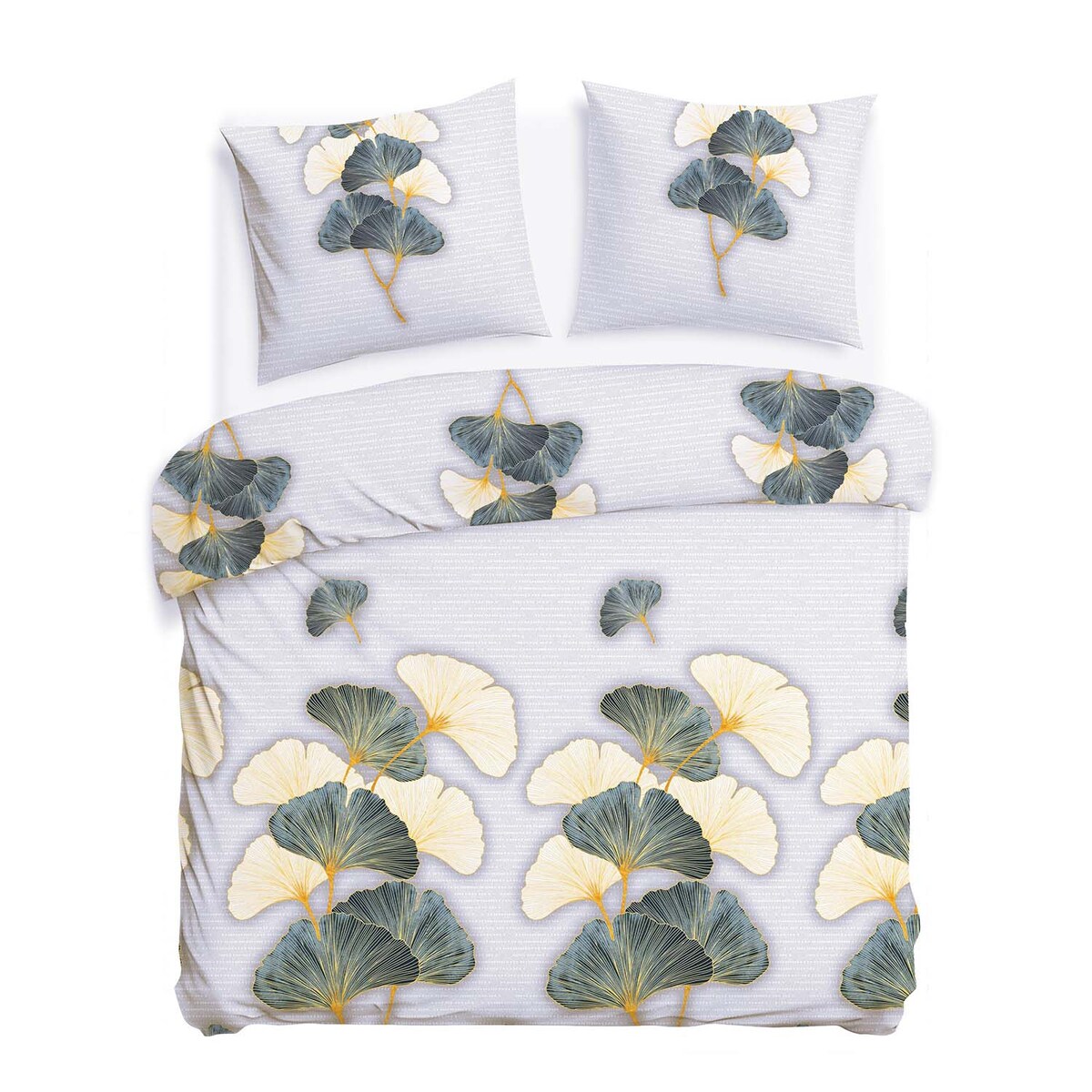 Pościel flanelowa 160x200 Solenne Light szara, liście miłorzębu, Flanelove