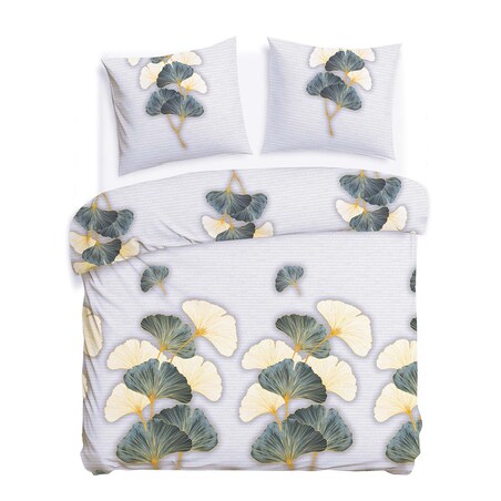 Pościel flanelowa 160x200 Solenne Light szara, liście miłorzębu, Flanelove