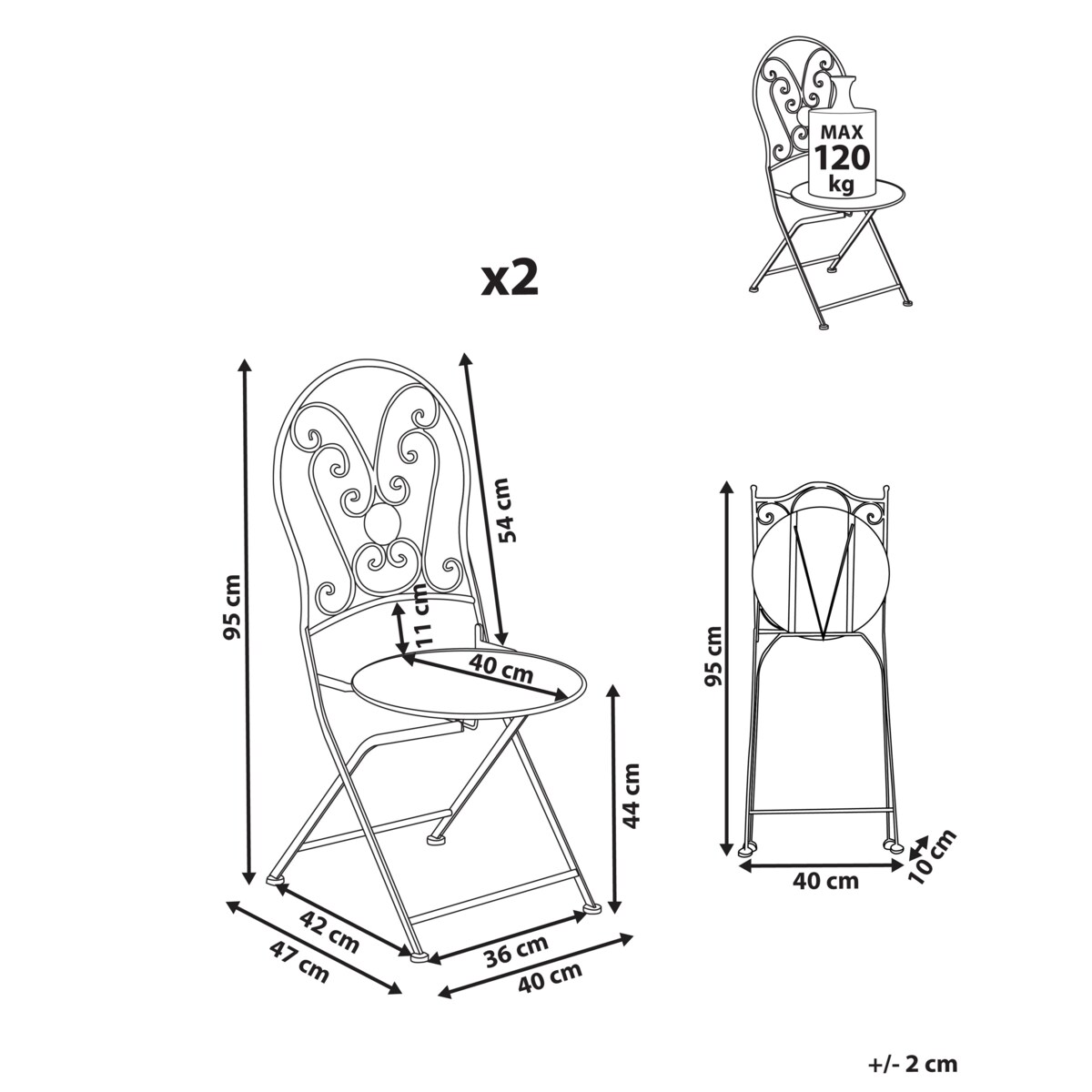 Zestaw 2 krzeseł ogrodowych COGGIA Składane Metal Jasnobeżowy