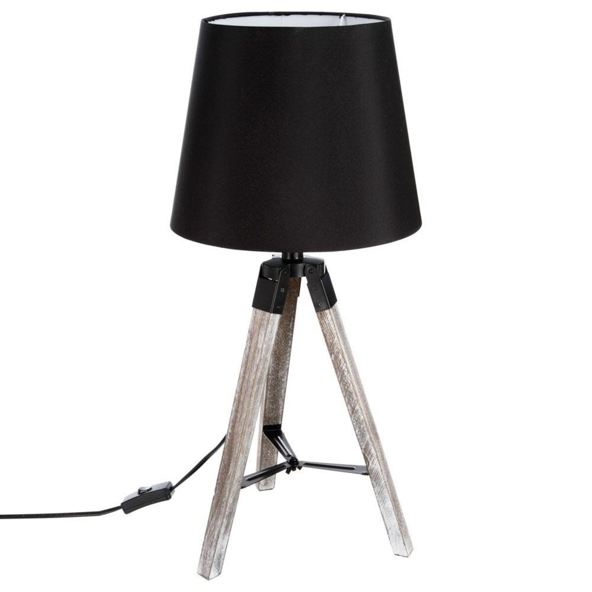 Lampa stołowa na trójnogu, drewniana, 58 cm
