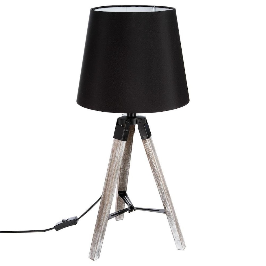 Lampa stołowa na trójnogu, drewniana, 58 cm