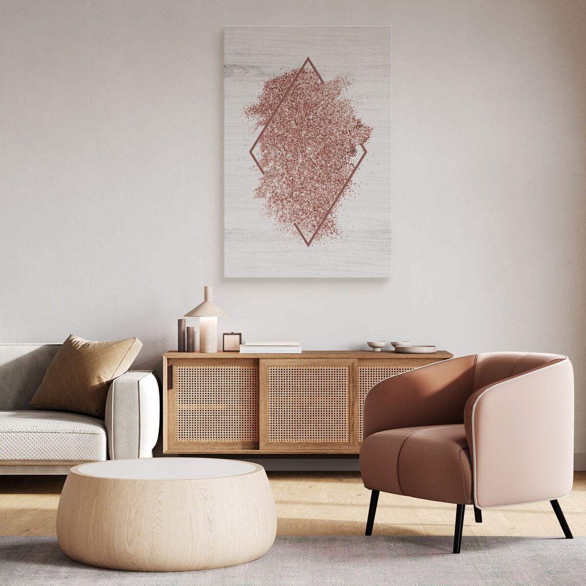 Obraz Różowy Romb Imitacja Drewna Styl Glamour 80x120cm