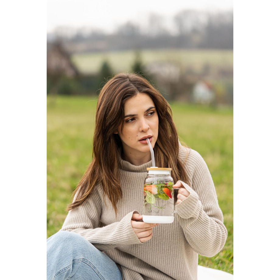 Słoik ze słomką 600 ml biały Fuori 29835