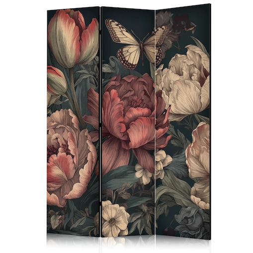 Parawan jednostronny Kwiaty 135x172 cm 3-częściowy brązowy