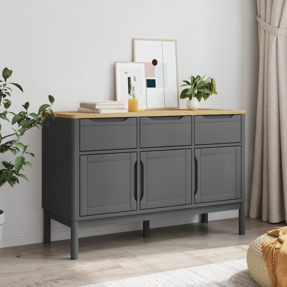 vidaXL Szafka FLORO, szara, 114x43x74 cm, lite drewno sosnowe