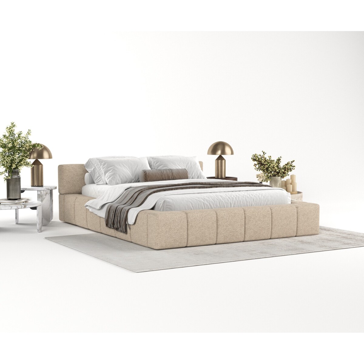 Łóżko tapicerowane MILOS 200x200 z pojemnikiem, Jasny Beż, tkanina Bubble 03