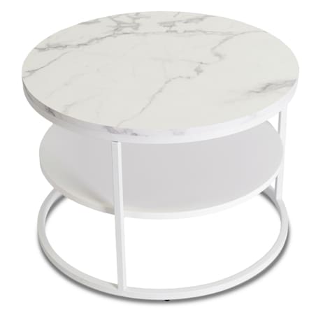 Stolik Kawowy Okrągły Skandynawski Ława Okrągła Loft Marmur Biały BEST