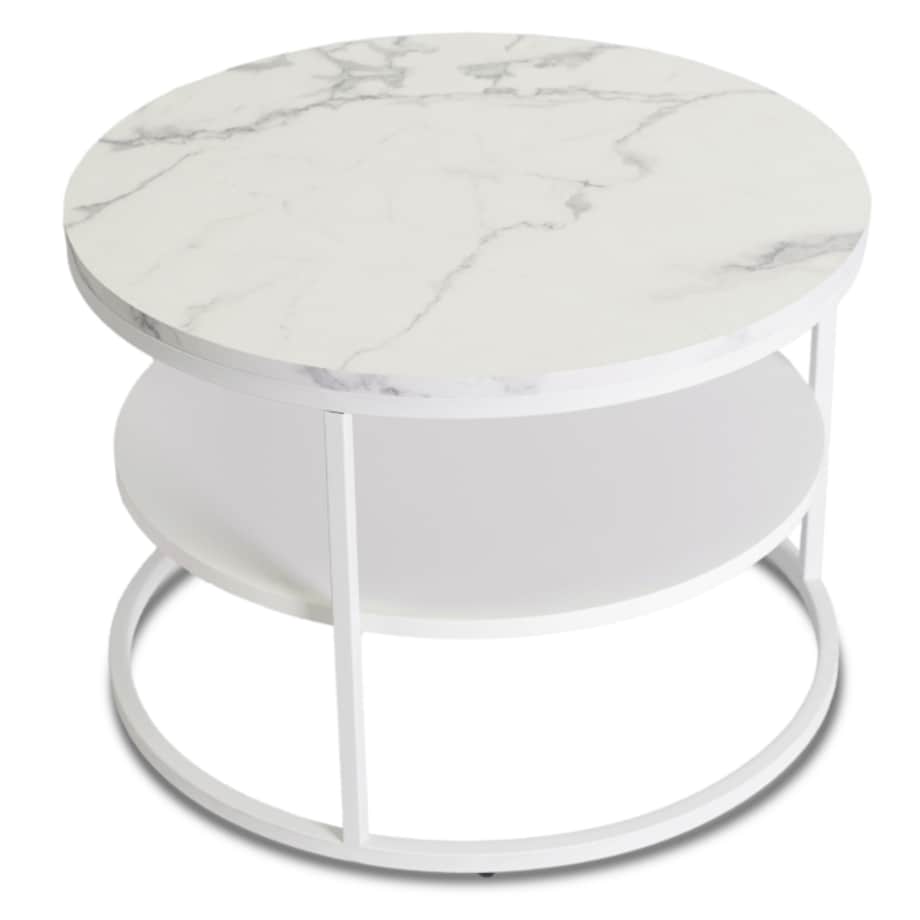 Stolik Kawowy Okrągły Skandynawski Ława Okrągła Loft Marmur Biały BEST