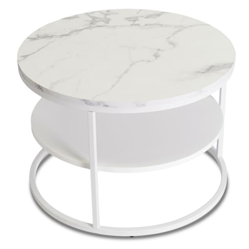 Stolik Kawowy Okrągły Skandynawski Ława Okrągła Loft Marmur Biały BEST