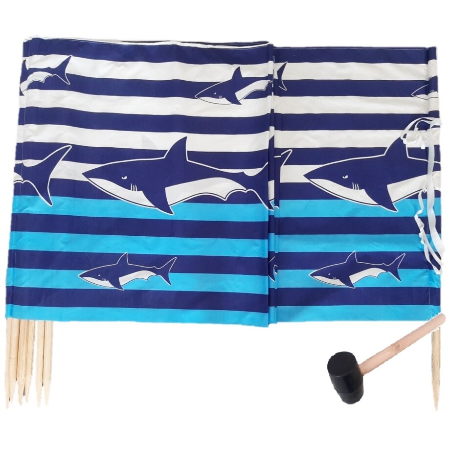 Parawan Plażowy Zasłona 15 M Na Plażę Składany Letni Rekiny Młotek W Zestawie