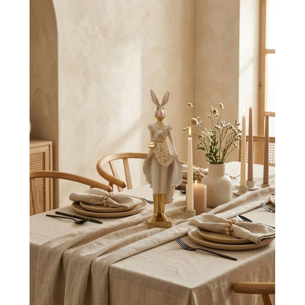 Figurka dekoracyjna SHP RABBIT beżowa / złota