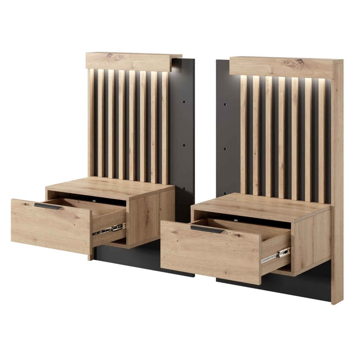 Stoliki nocne ALLI z zabudową z lamelami, Dąb Artisan + Antracyt
