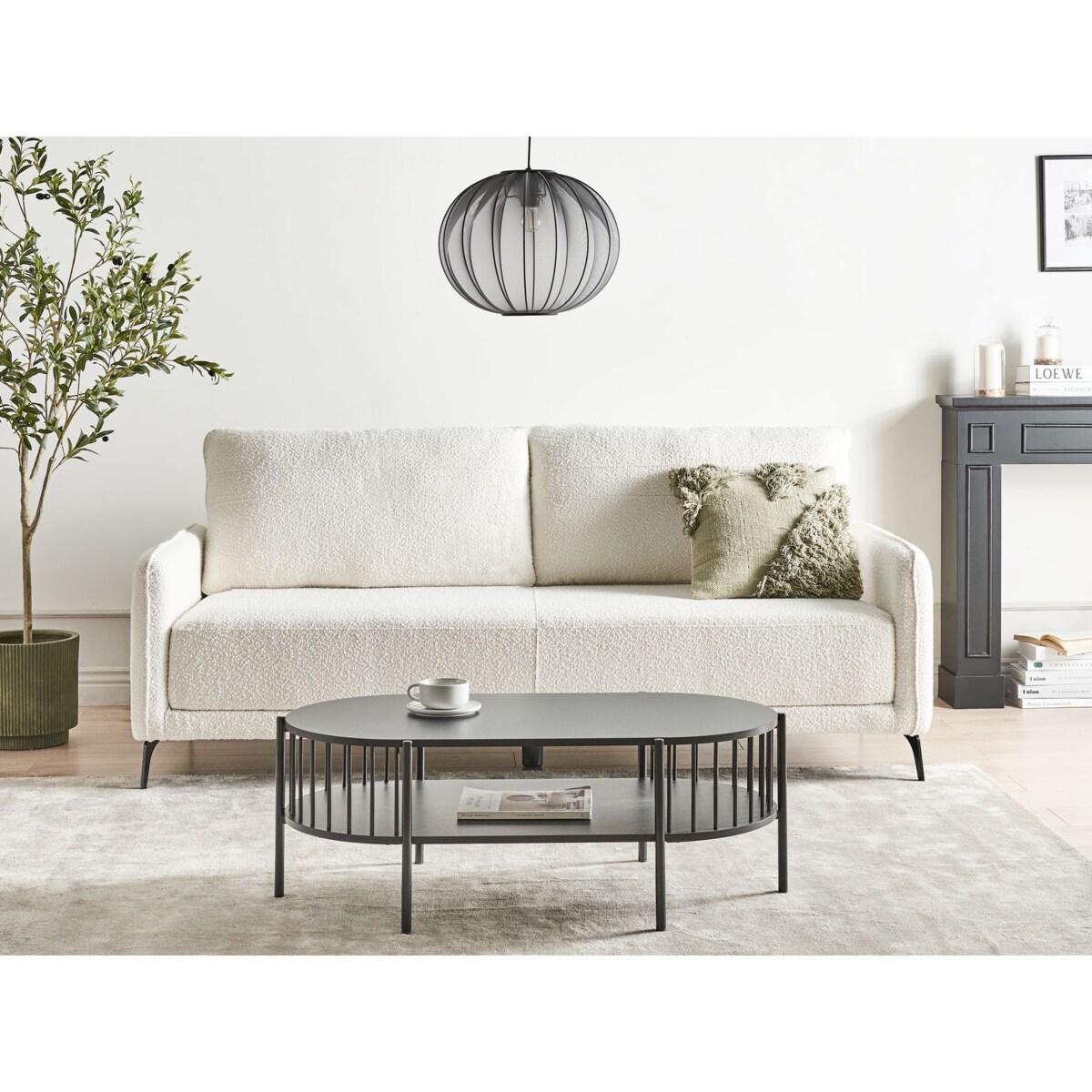 Sofa rozkładana HEMING Złamana biel Boucle