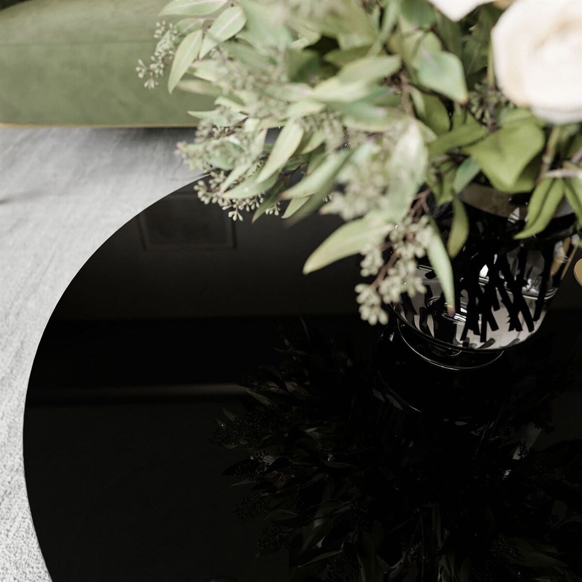 Okrągły stolik kawowy LORI biały czarne szkło