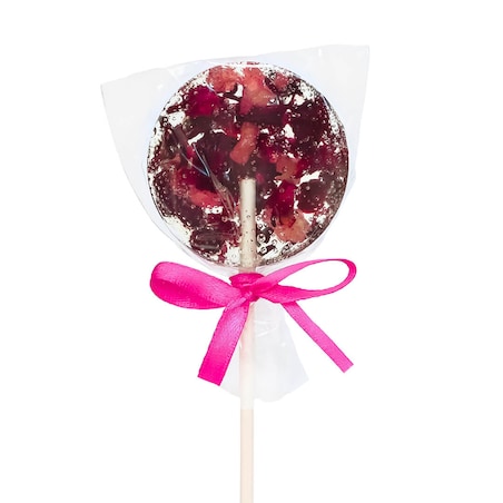 Herbaciany Lizak Malina - pyszny cukrowy lizak do rozpuszczenia w gorącej wodzie z dodatkiem suszonych owoców maliny na prezent, upominek - herbata, napar