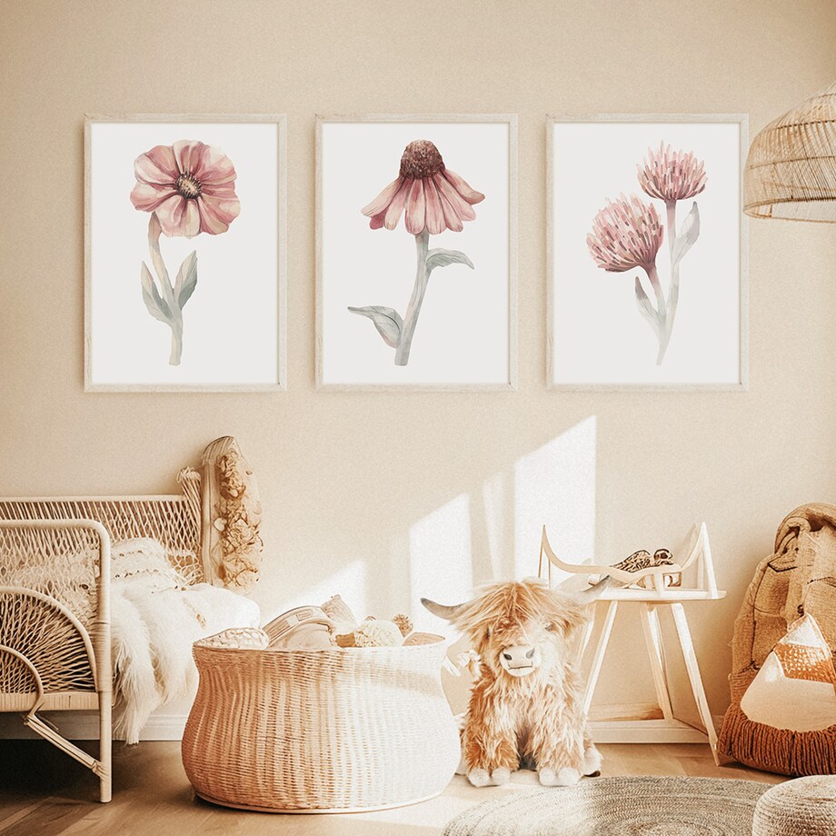 3 x plakat dla dzieci | kwiaty zestaw III 30x40