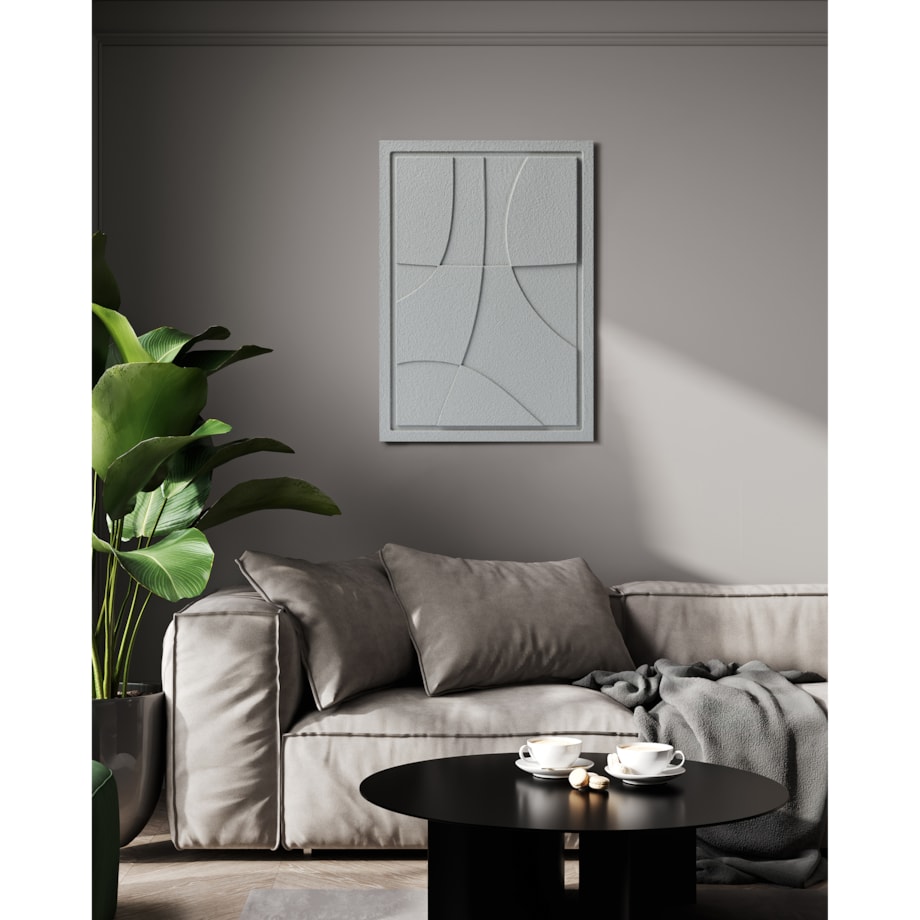 Obraz 3D 50x70cm Abstract III – Dekoracja Ścienna z Tynku Naturalnego, Milky Grey Minimalistyczny Relief
