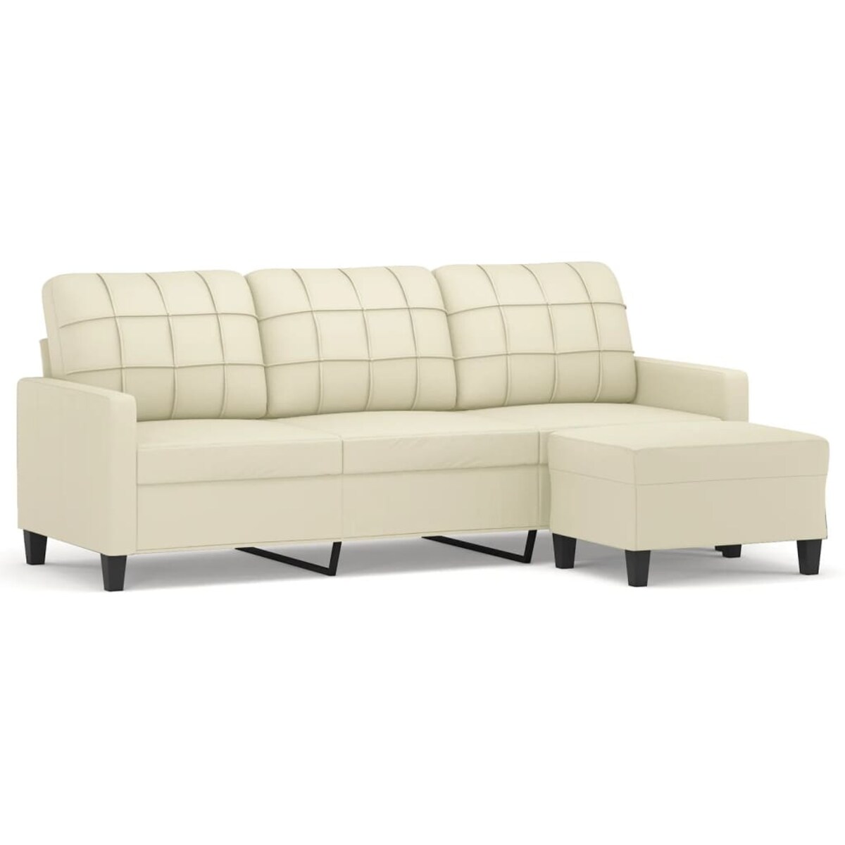 vidaXL 3-osobowa sofa z podnóżkiem, kremowa, 180 cm, sztuczna skóra