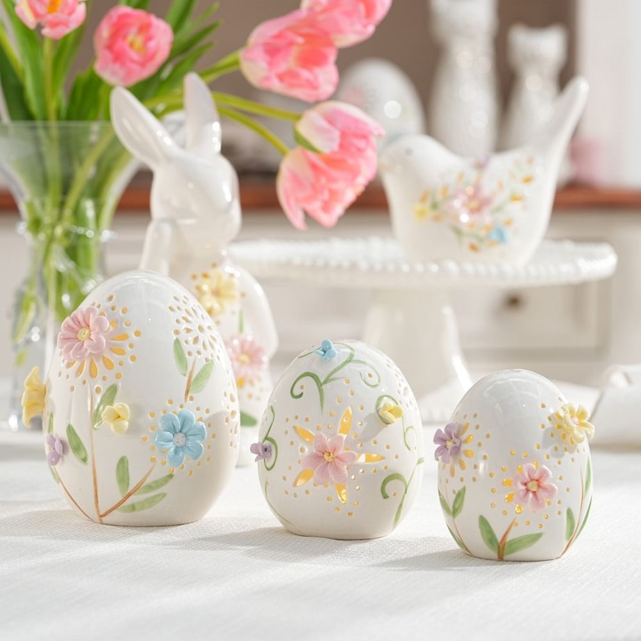 VILLA ITALIA Jajko porcelanowe ażurowe 10 cm Lampion LED LAURA