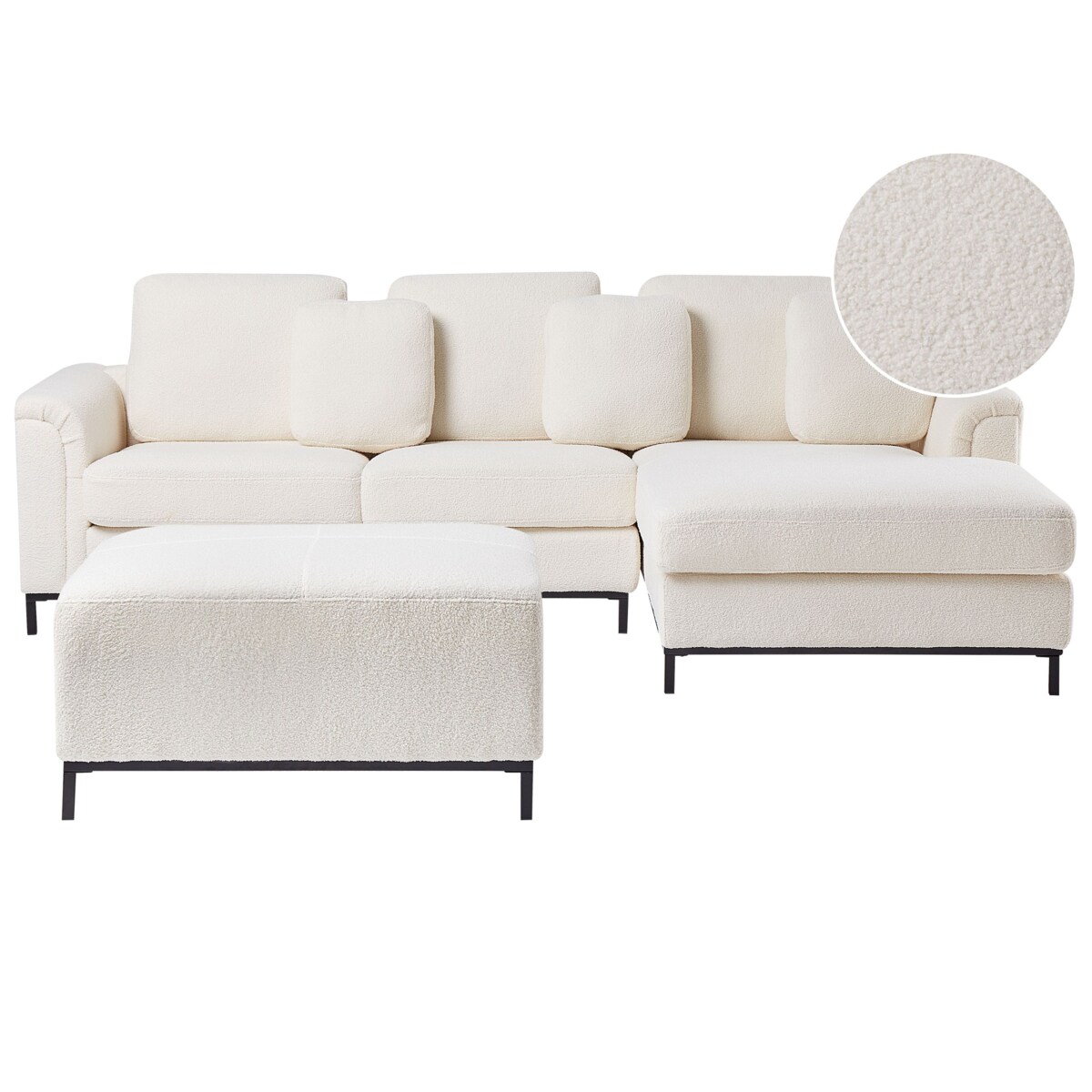 Sofa narożna lewostronna z otomaną OSLO Biały Boucle dla 5 osób Lewostronny
