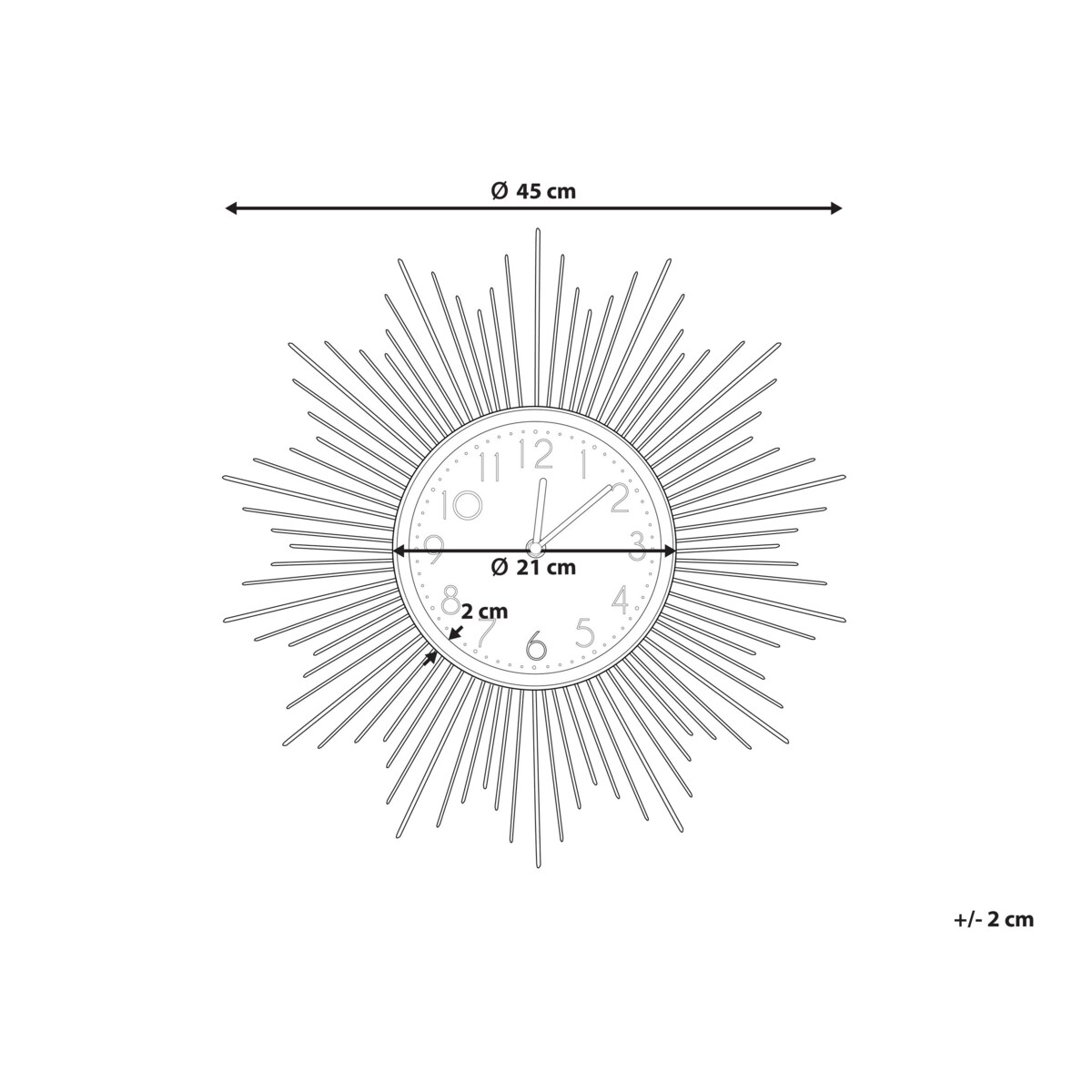 Zegar ścienny słońce ø 45 cm złoto-szary SOLURA