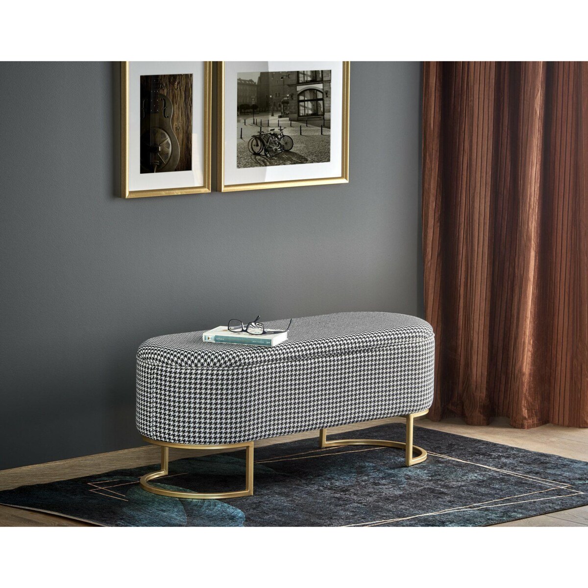 ŁAWKA ZE SCHOWKIEM Edessa w pepitkę ZŁOTA PODSTAWA