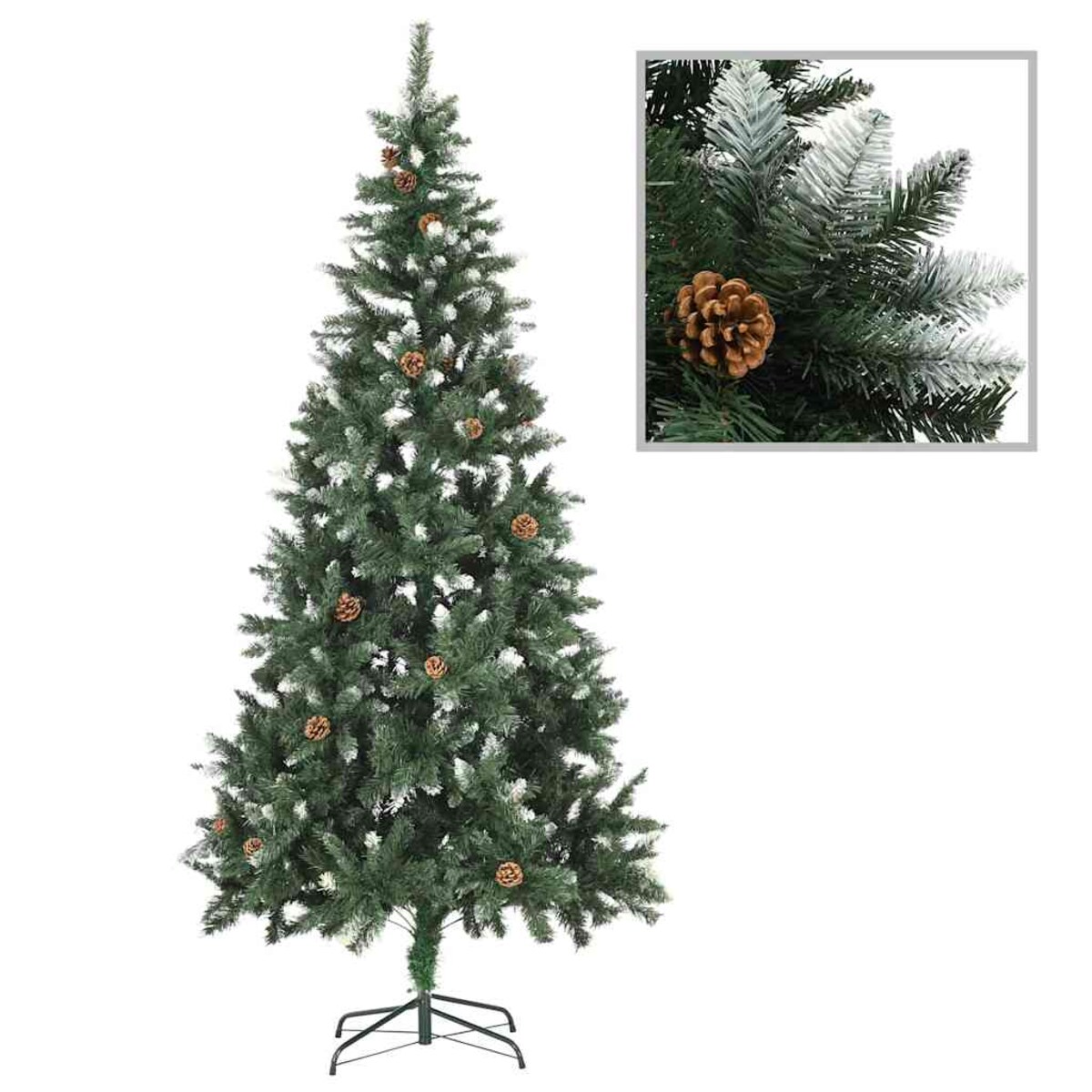 vidaXL Sztuczna choinka z lampkami, bombkami i szyszkami, 210 cm