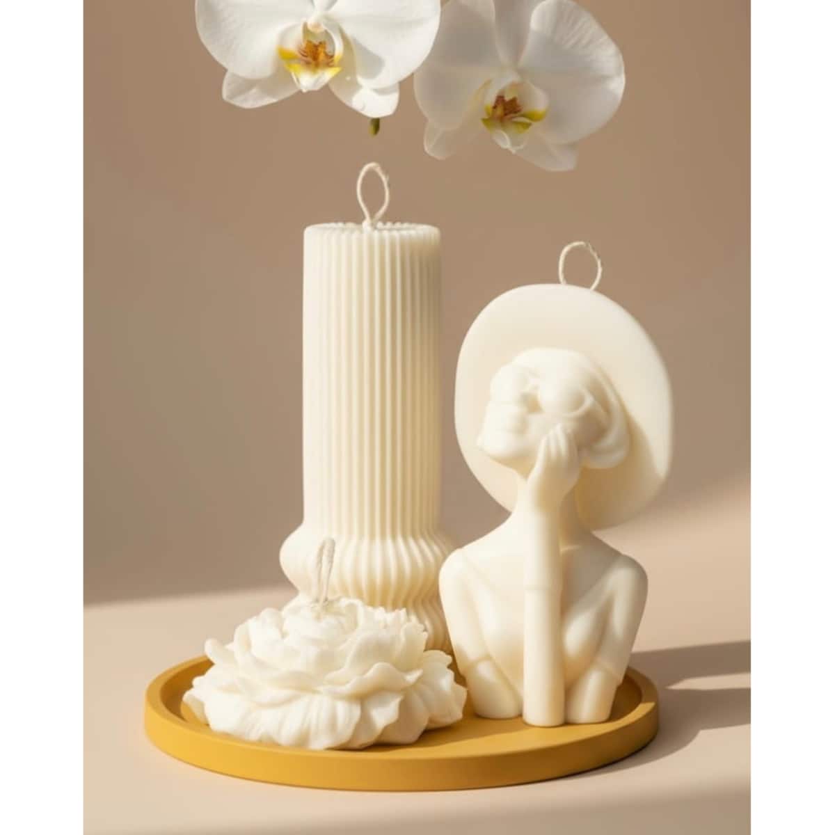 Zestaw eleganckich świec dekoracyjnych z tacą – wyjątkowy prezent dla kobiet + torba prezentowa GRATIS