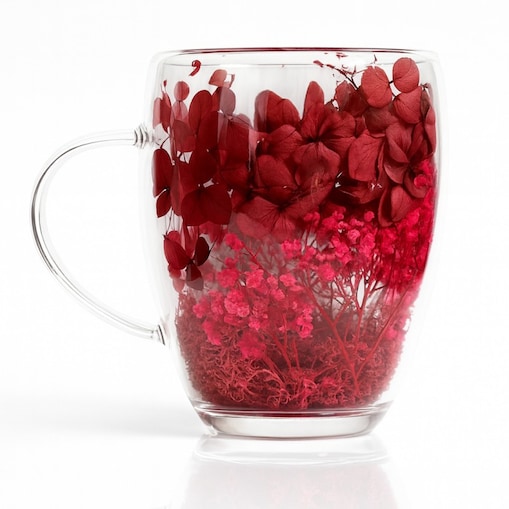 Szklanka termiczna z kwiatami w środku 300ml 1szt, pełna kwiatów burgund, red SZK192