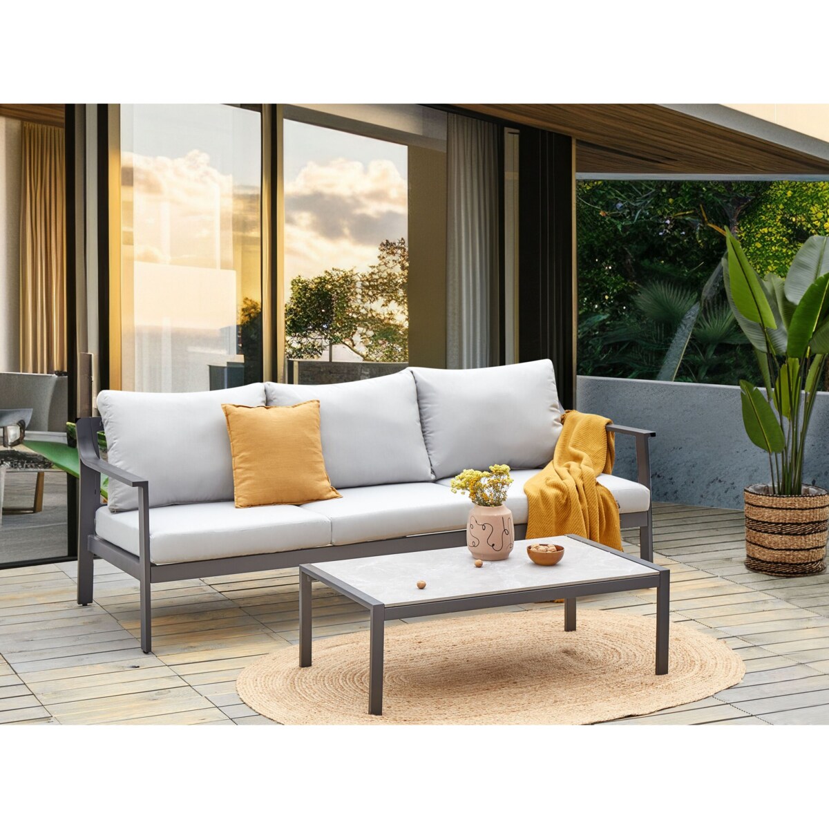 Sofa ogrodowa dla 3 osób KIATO Metal Jasnoszary