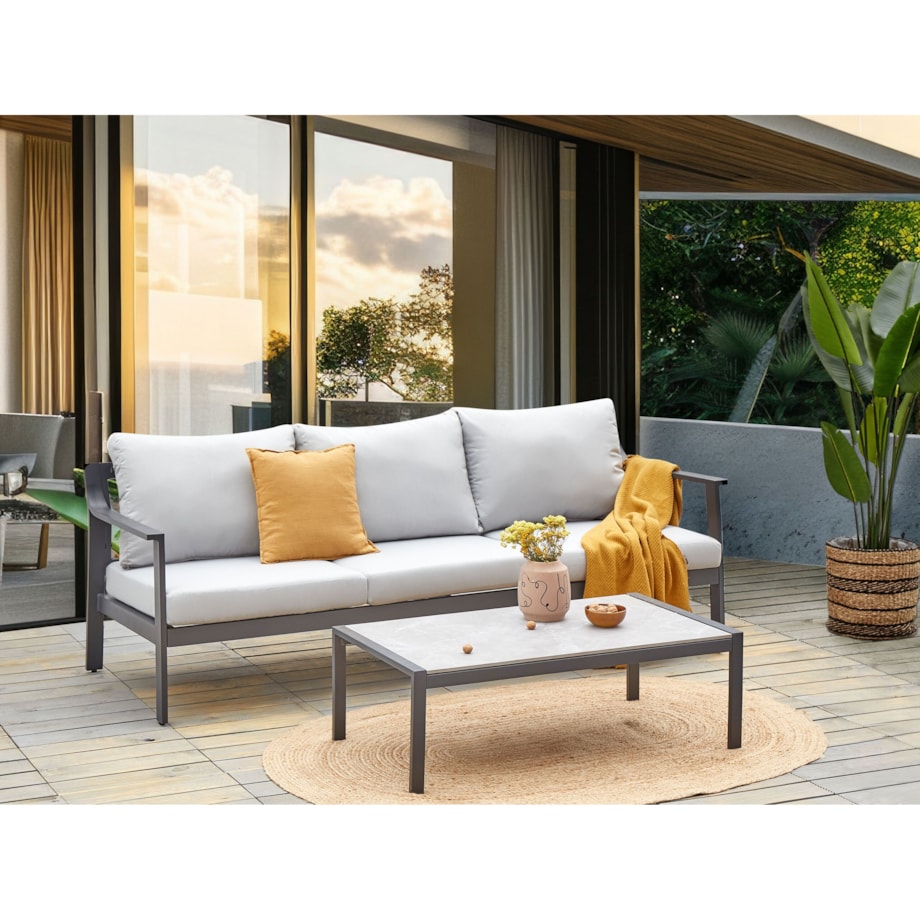 Sofa ogrodowa dla 3 osób KIATO Metal Jasnoszary