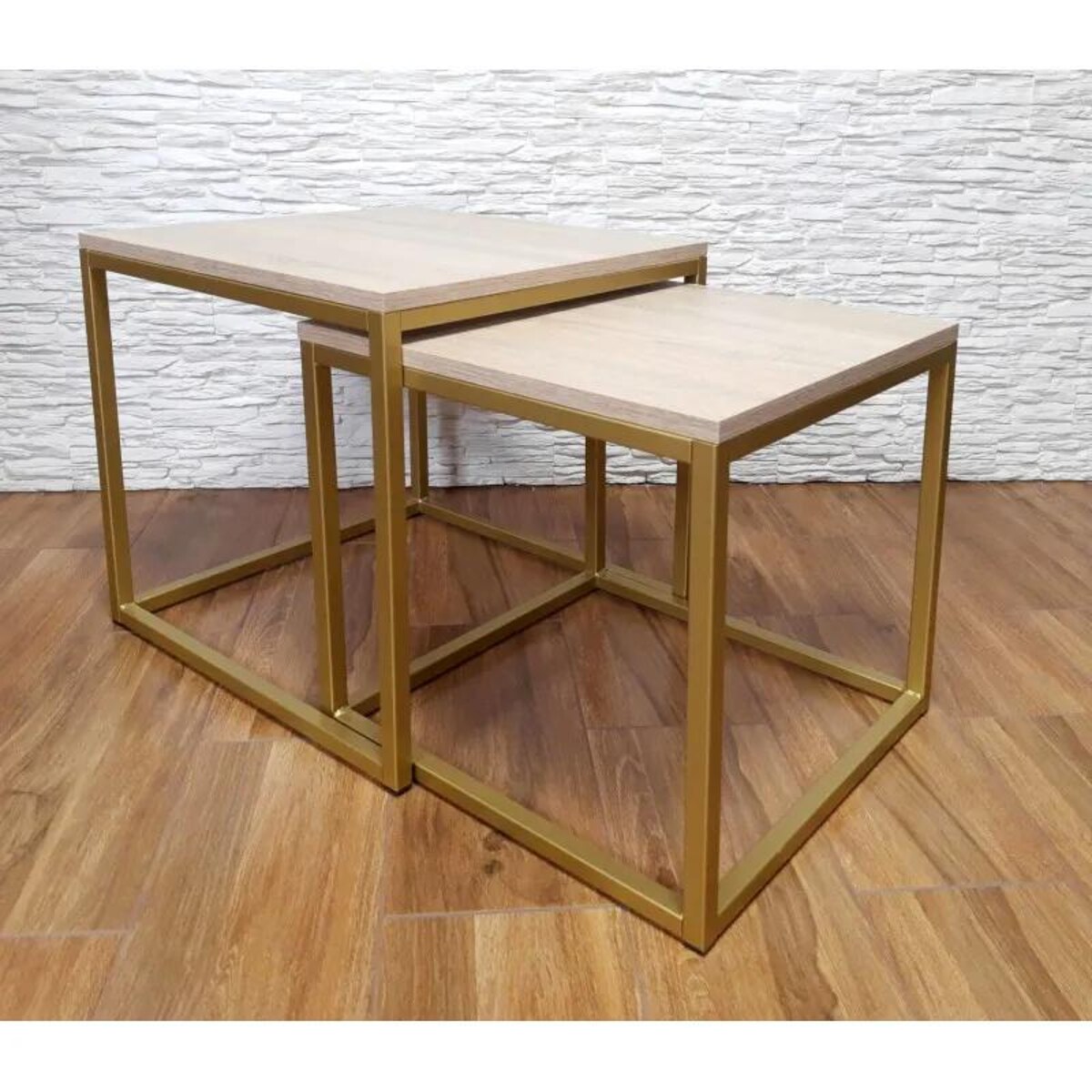 Stolik kawowy 2w1 CUBE dąb sonoma/złoty