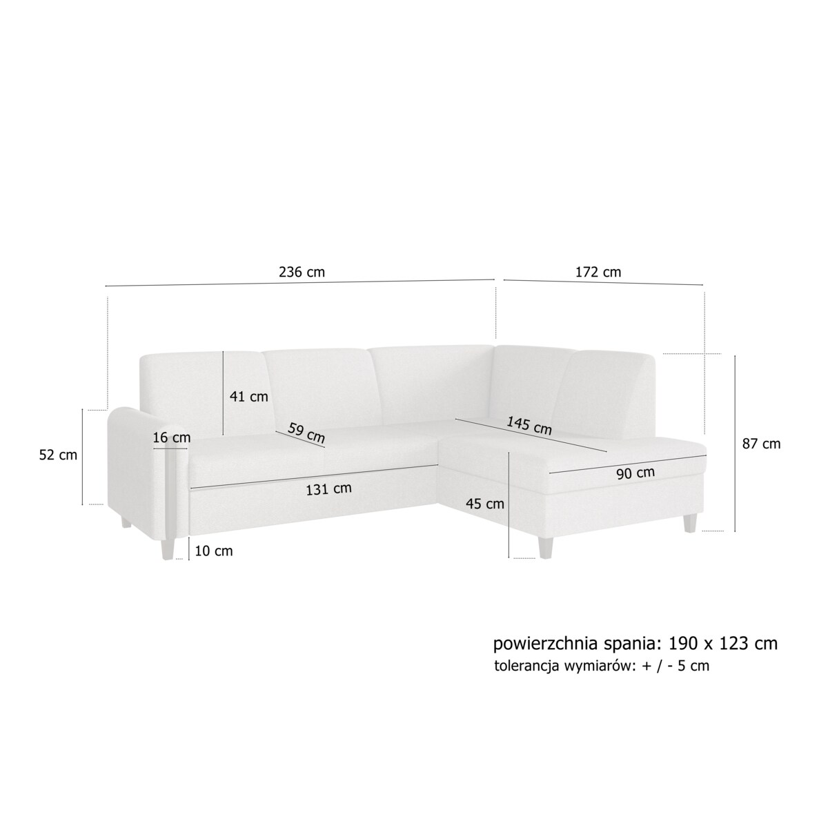 Rozkładany narożnik FLORA w tkannie bubble lewostronny- szary