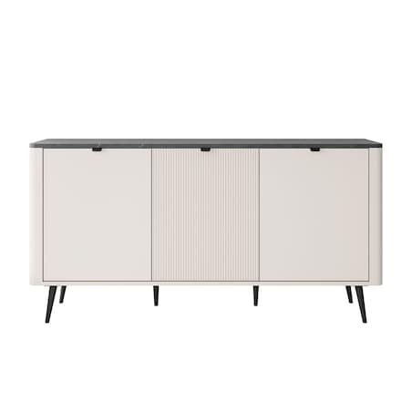 Komoda do sypialni AUTUMN 3D z ryflowanym frontem, kaszmir / szary kamień